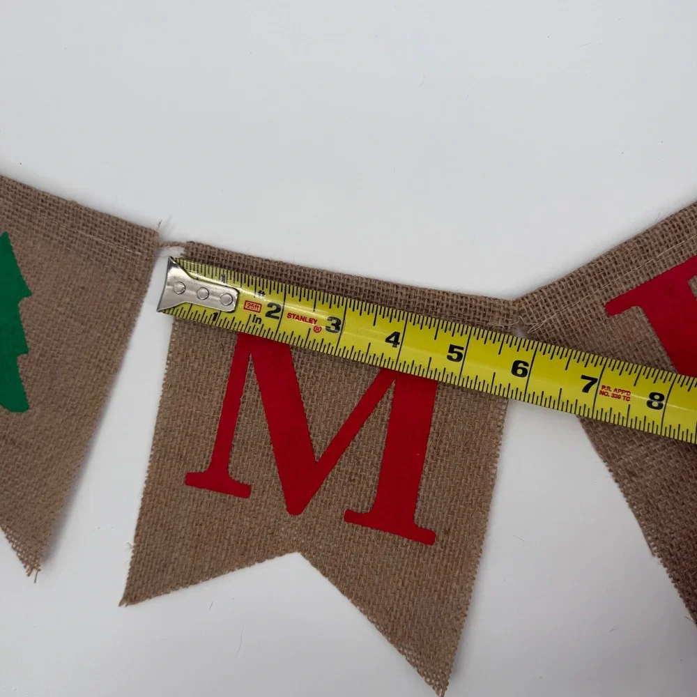 Christmas Burlap Banner Be Merry Red Green Felt Rustic Farmhouse Handmade